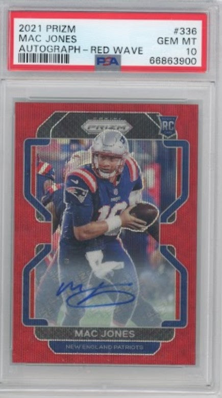 2021 Prizm Mac Jones Rookie Auto Red Wave 140/149 PSA 10