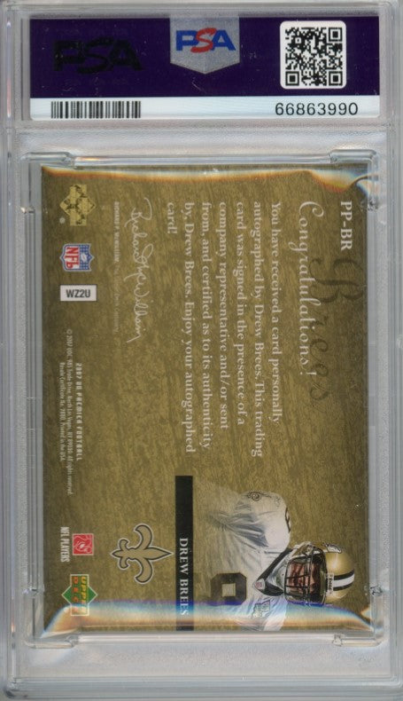 2007 Ud Premier Drew Brees Premier Penmanship Auto Gold Holo 5/5 Psa 7