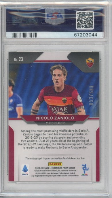2020-21 Chronicles Serie A Nicolo Zaniolo Prizm Auto Base 53/500 PSA 9