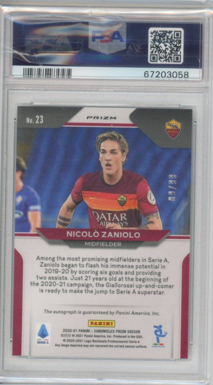2020-21 Chronicles Serie A Nicolo Zaniolo Prizm Auto Silver 89/99 PSA 10