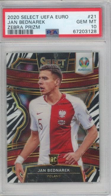 2020 Select Uefa Euro Jan Bednarek Rookie Zebra Prizm Ssp No 21 PSA 10 128