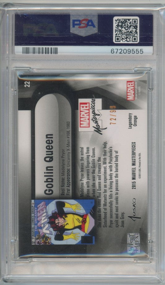 2015 2016 Marvel Masterpieces Goblin Queen Legendary Orange Foil 72/99 PSA 9