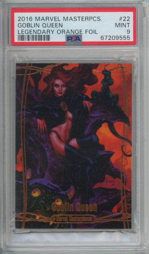 2015 2016 Marvel Masterpieces Goblin Queen Legendary Orange Foil 72/99 PSA 9