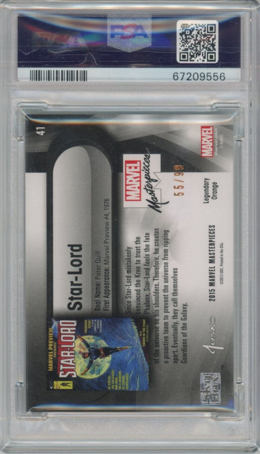 2015 2016 Marvel Masterpieces Star-lord Legendary Orange Foil 55/99 PSA 9