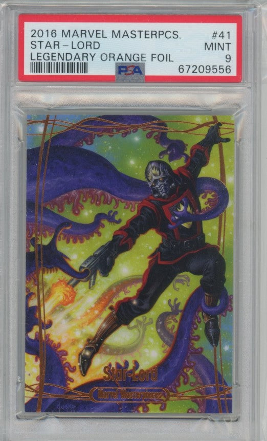2015 2016 Marvel Masterpieces Star-lord Legendary Orange Foil 55/99 PSA 9