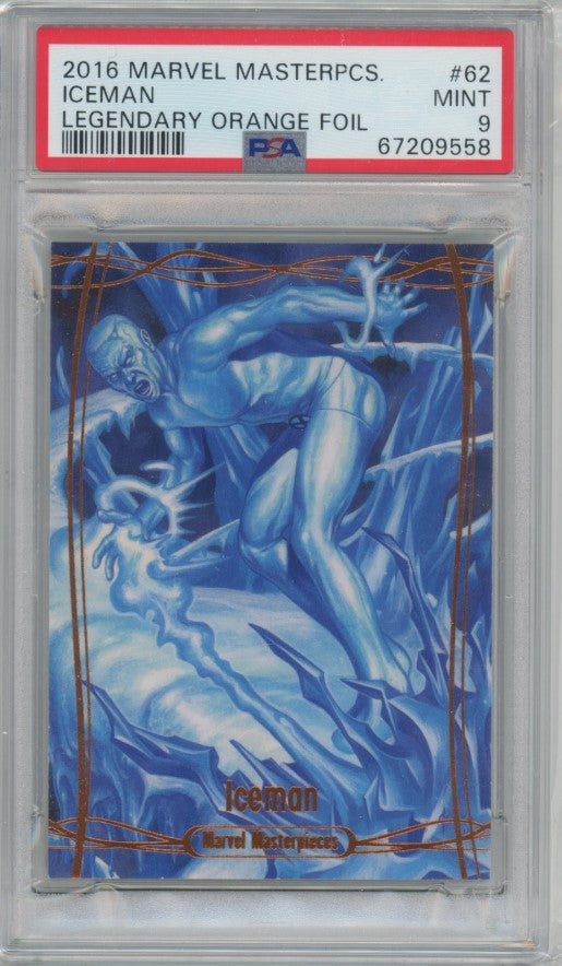 2015 2016 Marvel Masterpieces Iceman Legendary Orange Foil 29/99 PSA 9