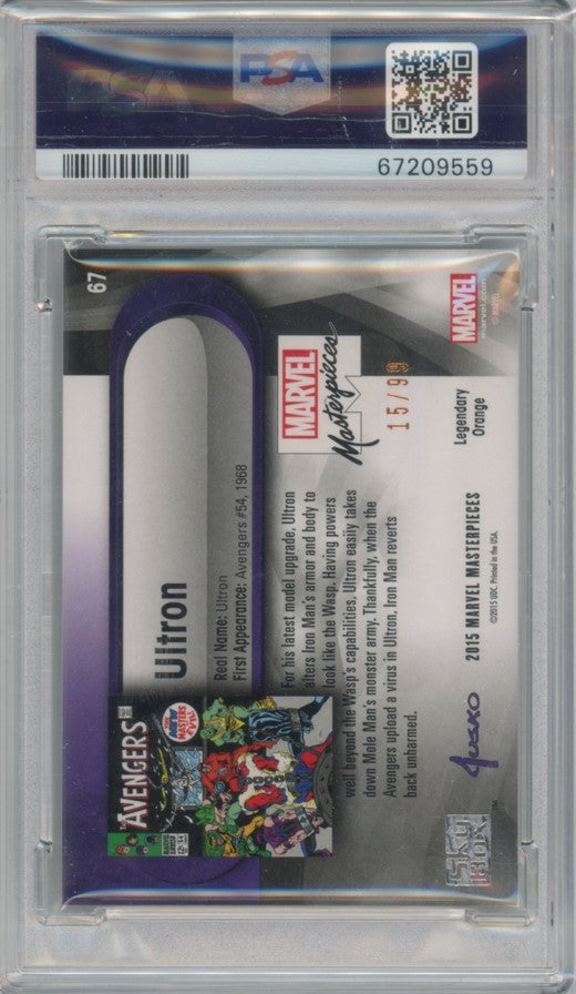 2015 2016 Marvel Masterpieces Ultron Legendary Orange Foil 15/99 Psa 9