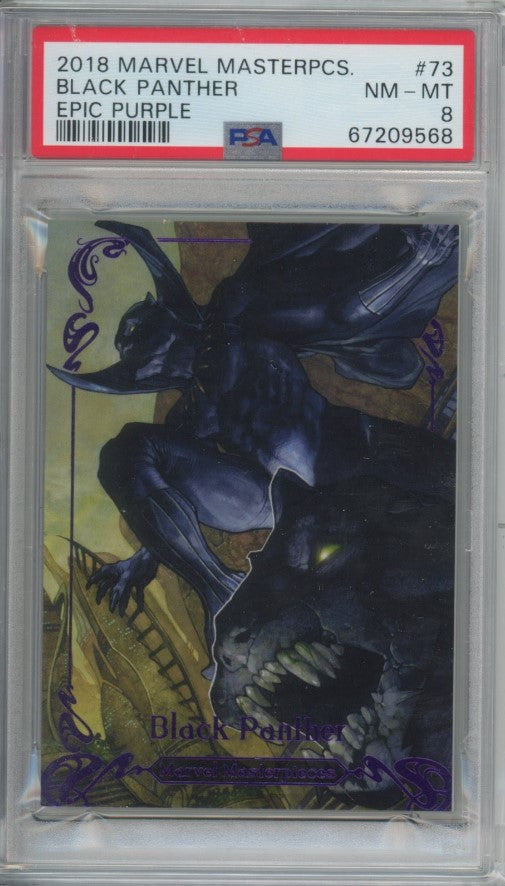 2018 Marvel Masterpieces Black Panther Epic Purple Foil 87/199 PSA 8