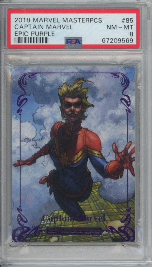 2018 Marvel Masterpieces Captain Marvel Epic Purple Foil 78/199 PSA 8