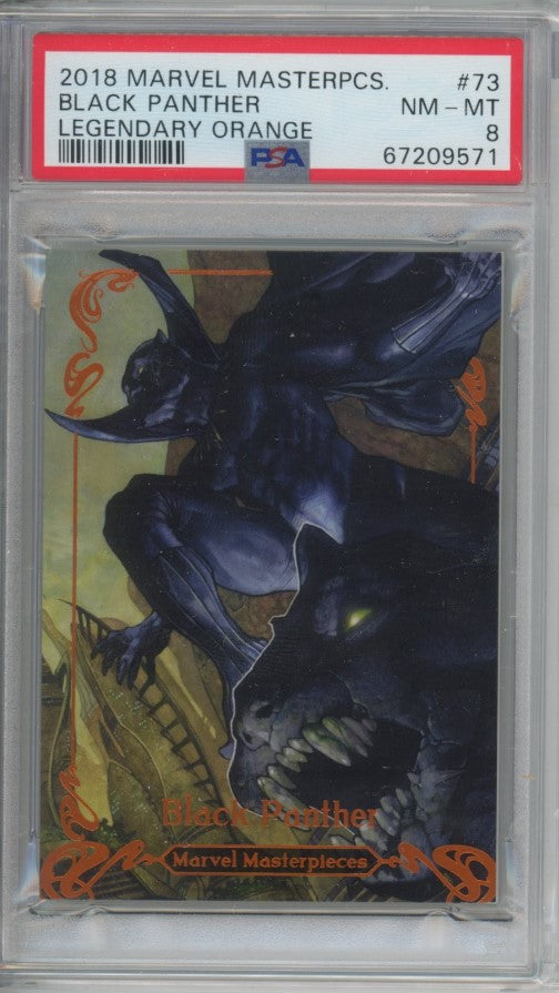 2018 Marvel Masterpieces Black Panther Legendary Orange Foil 40/99 PSA 8
