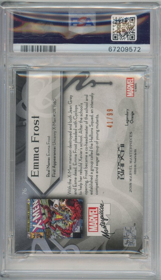 2018 Marvel Masterpieces Emma Frost Legendary Orange Foil 41/99 PSA 9