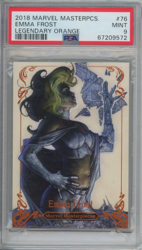 2018 Marvel Masterpieces Emma Frost Legendary Orange Foil 41/99 PSA 9