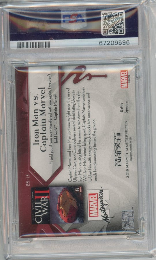 2018 Marvel Masterpieces Iron Man Captain Marvel Battle Spectra No 13 Psa 9 596