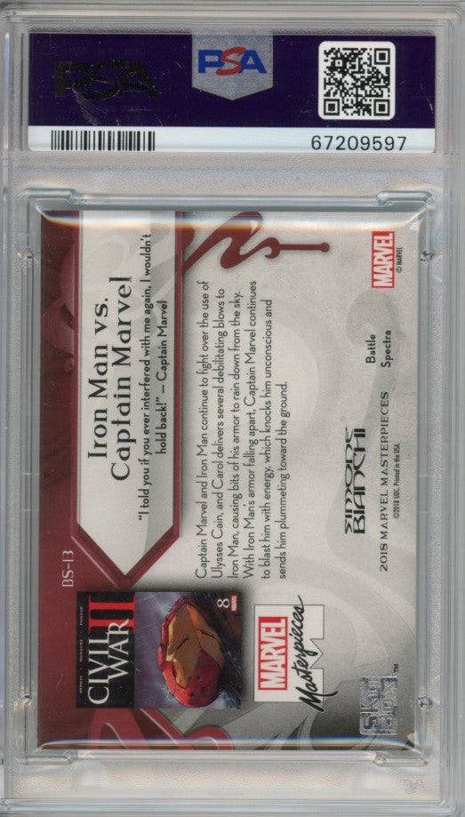 2018 Marvel Masterpieces Iron Man Captain Marvel Battle Spectra No 13 PSA 9 597