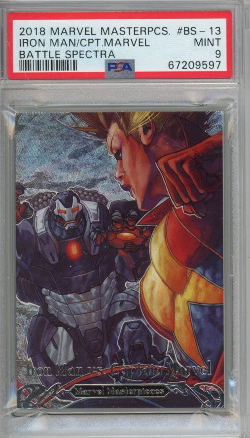 2018 Marvel Masterpieces Iron Man Captain Marvel Battle Spectra No 13 PSA 9 597
