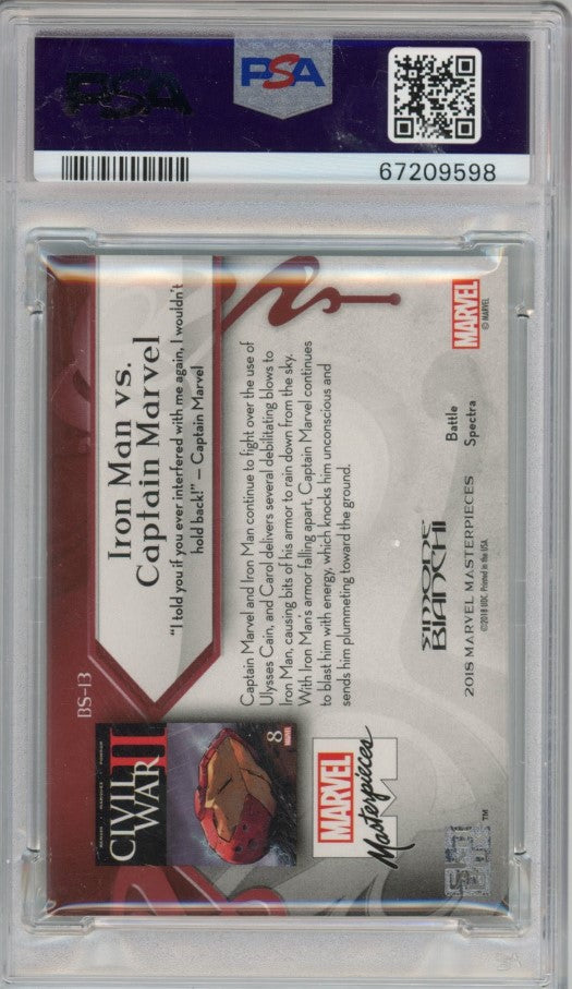 2018 Marvel Masterpieces Iron Man Captain Marvel Battle Spectra No 13 PSA 9 598