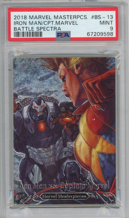2018 Marvel Masterpieces Iron Man Captain Marvel Battle Spectra No 13 PSA 9 598