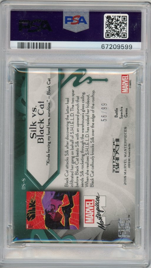 2018 Marvel Masterpieces SILK VS. BLACK CAT Battle Spectra Gems 56/99 #8 PSA 8
