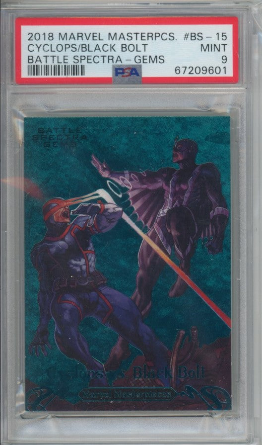 2018 Marvel Masterpieces Cyclops Vs. Black Bolt Battle Spectra Gems 91/99 Psa 9