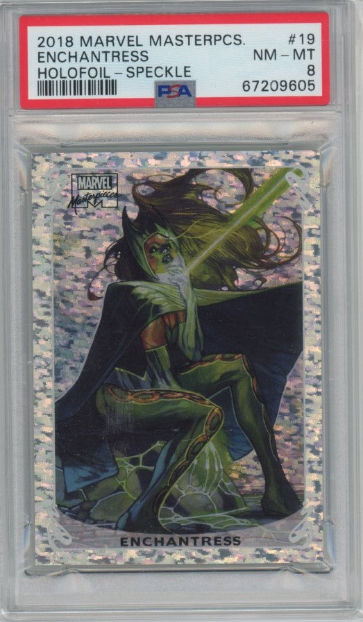 2018 Marvel Masterpieces Enchantress Holofoil Speckle 56/99 Psa 8