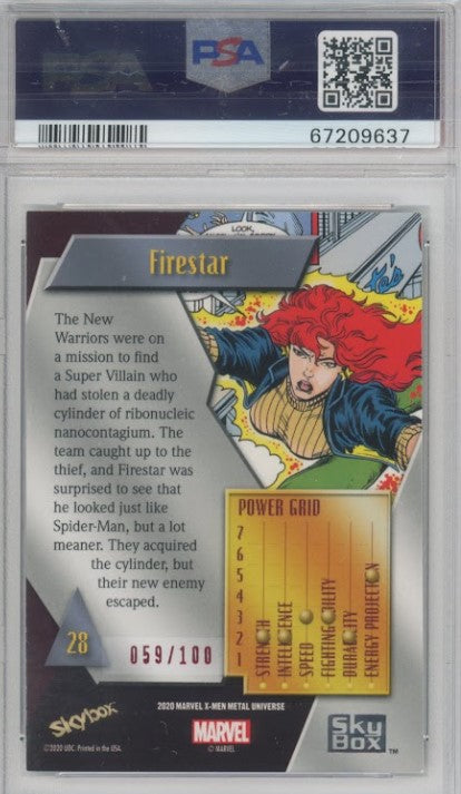 2020-21 X-men Metal Universe Firestar Precious Metal Gems Pmg Red 59/100 Psa 8