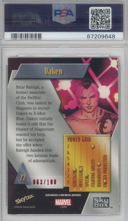 2020-21 X-men Metal Universe Daken Precious Metal Gems Pmg Red 63/100 PSA 8