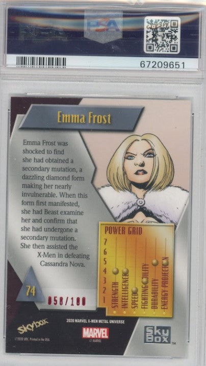 2020-21 X-men Metal Universe Emma Frost Precious Metal Gems Pmg Red 58/100 PSA 9