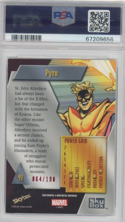 2020-21 X-men Metal Universe Pyro Precious Metal Gems Pmg Red 64/100 PSA 8
