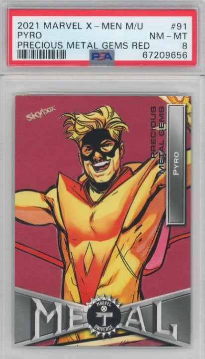2020-21 X-men Metal Universe Pyro Precious Metal Gems Pmg Red 64/100 PSA 8