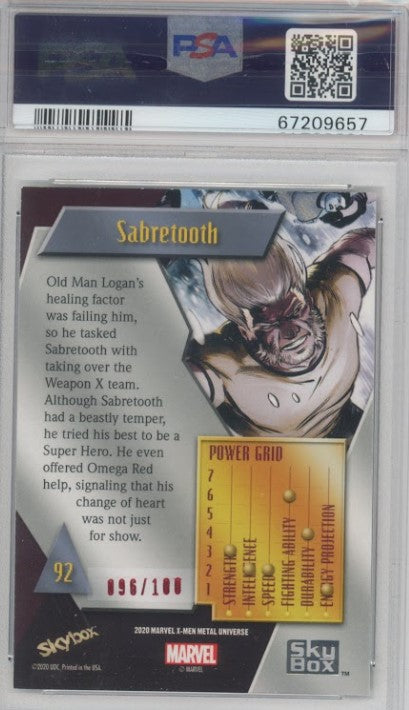 2020-21 X-men Metal Universe Sabretooth Precious Metal Gems Pmg Red 96/100 PSA 9