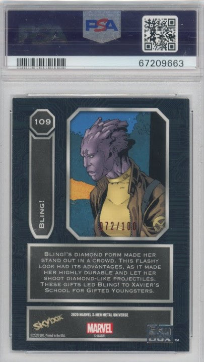 2020-21 X-Men Metal Universe BLING! Precious Metal Gems PMG Red 72/100 PSA 8