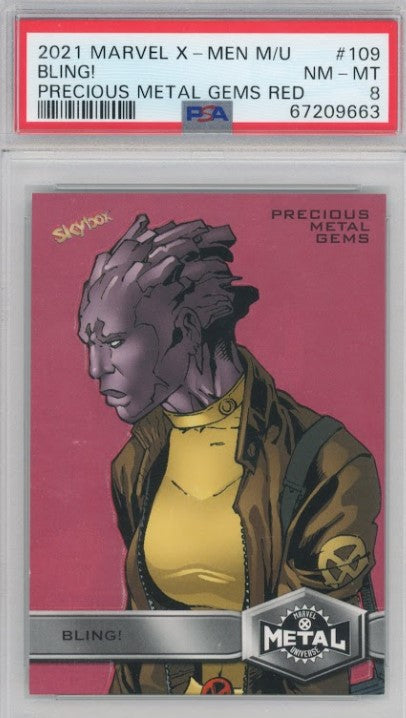 2020-21 X-Men Metal Universe BLING! Precious Metal Gems PMG Red 72/100 PSA 8