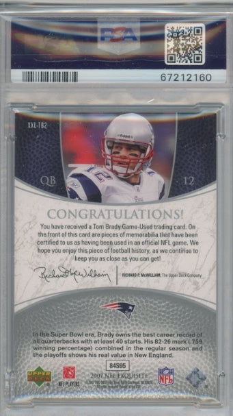 2007 Ud Exquisite Tom Brady Maximum Jersey Silver Quad Relic 51/75 Psa 7