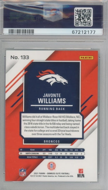 2021 Donruss Elite Javonte Williams Rookie Razzle Dazzle Sp No 133 PSA 9 177