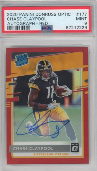 2020 Donruss Optic Chase Claypool Rated Rookie Auto Red 3/50 PSA 9