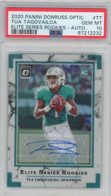 2020 Donruss Optic Tua Tagovailoa Elite Series Rookie Auto Silver 8/25 PSA 10