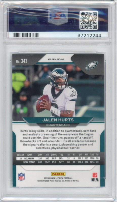 2020 Prizm Jalen Hurts Rookie Blue Wave 73/199 PSA 9