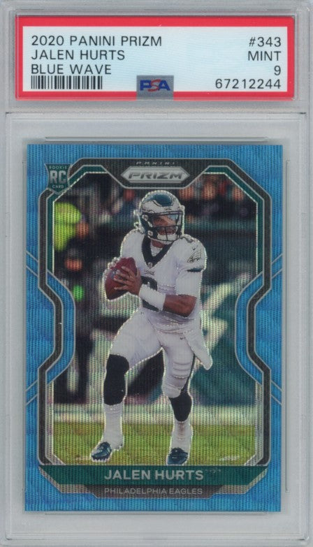 2020 Prizm Jalen Hurts Rookie Blue Wave 73/199 PSA 9