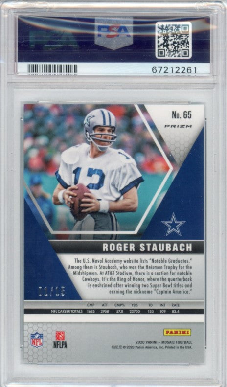 2020 Mosaic Roger Staubach Blue Fluorescent 1/15 Psa 10
