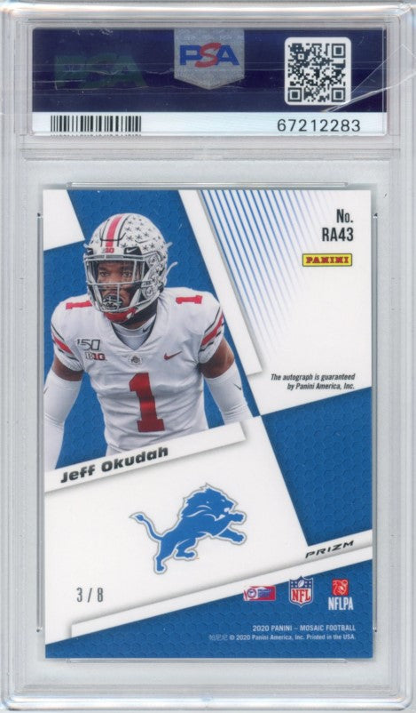 2020 Mosaic Jeff Okudah Rookie Auto Choice Black Gold 3/8 Psa 10