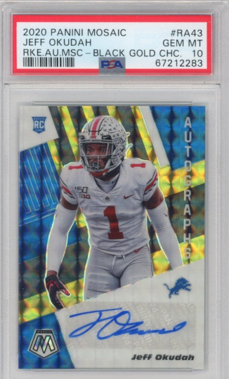 2020 Mosaic Jeff Okudah Rookie Auto Choice Black Gold 3/8 Psa 10