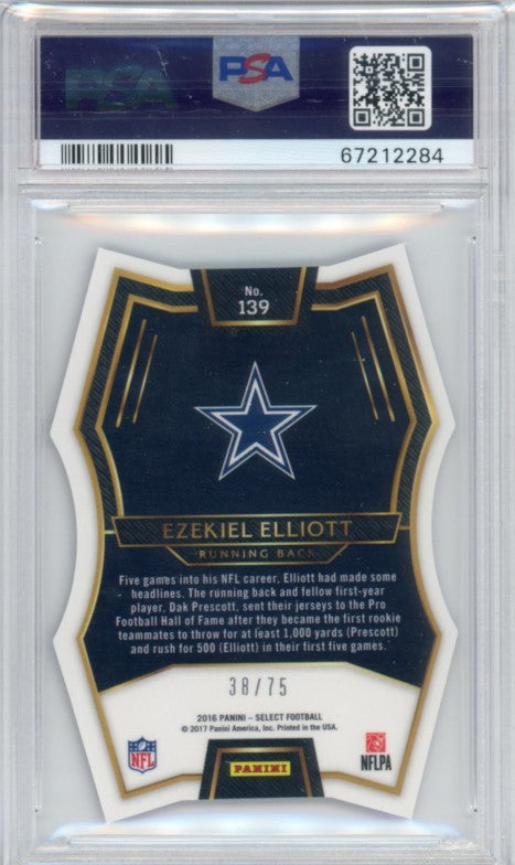 2016 Select Ezekiel Elliott Rookie Purple Prizm Die-cut 38/75 PSA 10