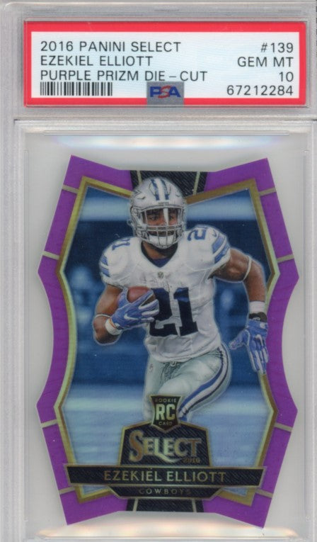 2016 Select Ezekiel Elliott Rookie Purple Prizm Die-cut 38/75 PSA 10