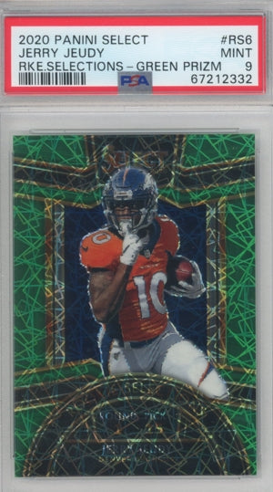 2020 Select Jerry Jeudy Rookie Selections Green Prizm 5/5 PSA 9