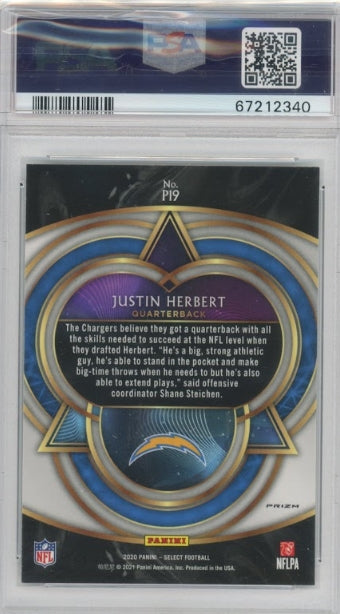 2020 Select Justin Herbert Rookie Phenomenon Silver Prizm No 19 PSA 10 340