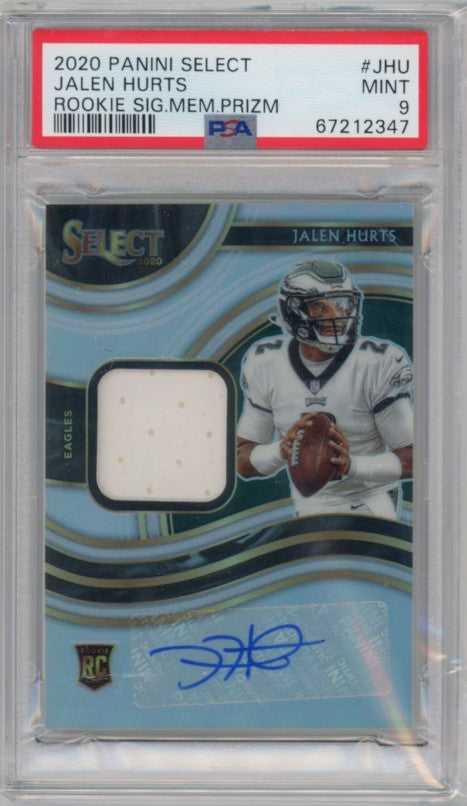 2020 Select Jalen Hurts Rookie Signatures Jersey Auto Silver Prizm 107/199 Psa 9