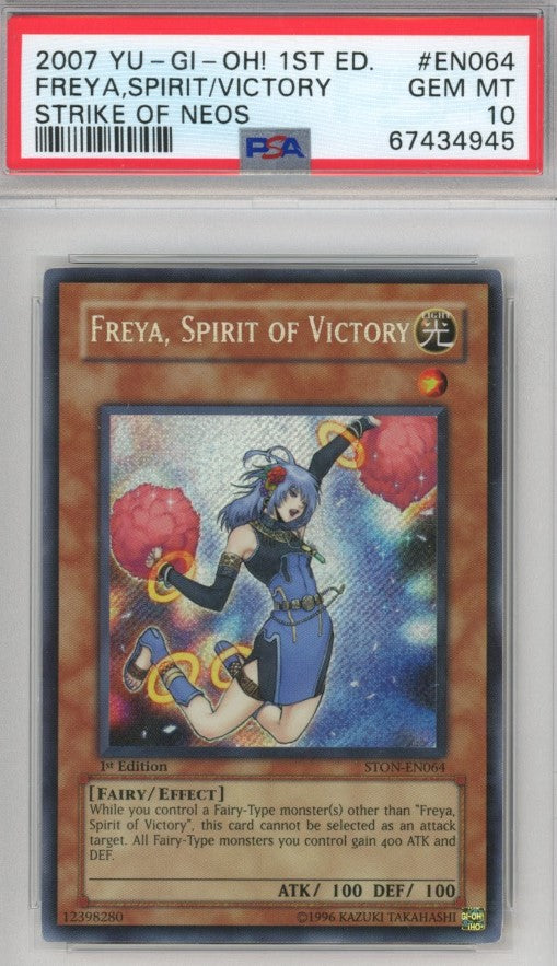 PSA 10 Freya, Spirit of Victory - STON-EN064 - Secret Rare 1st Edition 945