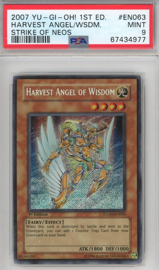 PSA 9 Harvest, Angel of Wisdom - STON-EN063 - Secret Rare 1st Edition 977