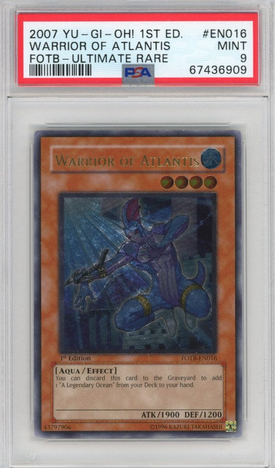 PSA 9 Warrior Of Atlantis - FOTB-EN016 - Ultimate Rare 1st Edition