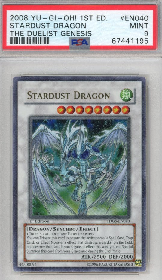 PSA 9 Stardust Dragon - TDGS-EN040 - Ultra Rare 1st Edition 195